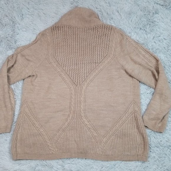 Notations Womens Cardigan Sweater Biege XL‎ Crochet Knit Open Front Long Sleeve - Picture 2 of 10